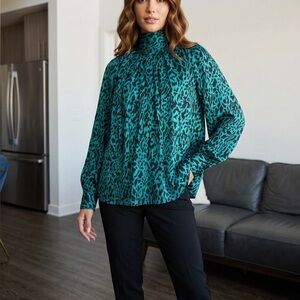Teal and Black Animal Print Women's Blouse